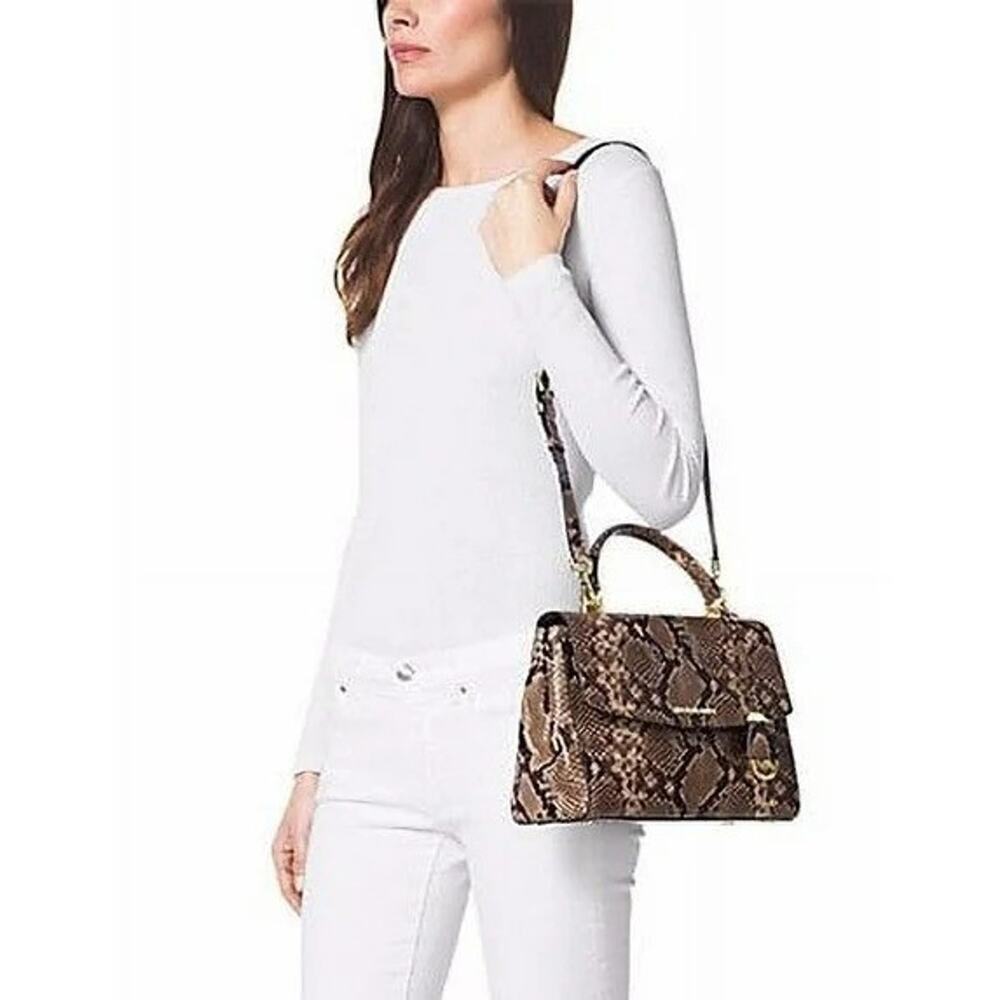 Michael Kors Ava Medium‎ Python Snake Leather Crossbody Satchel Bag Khaki